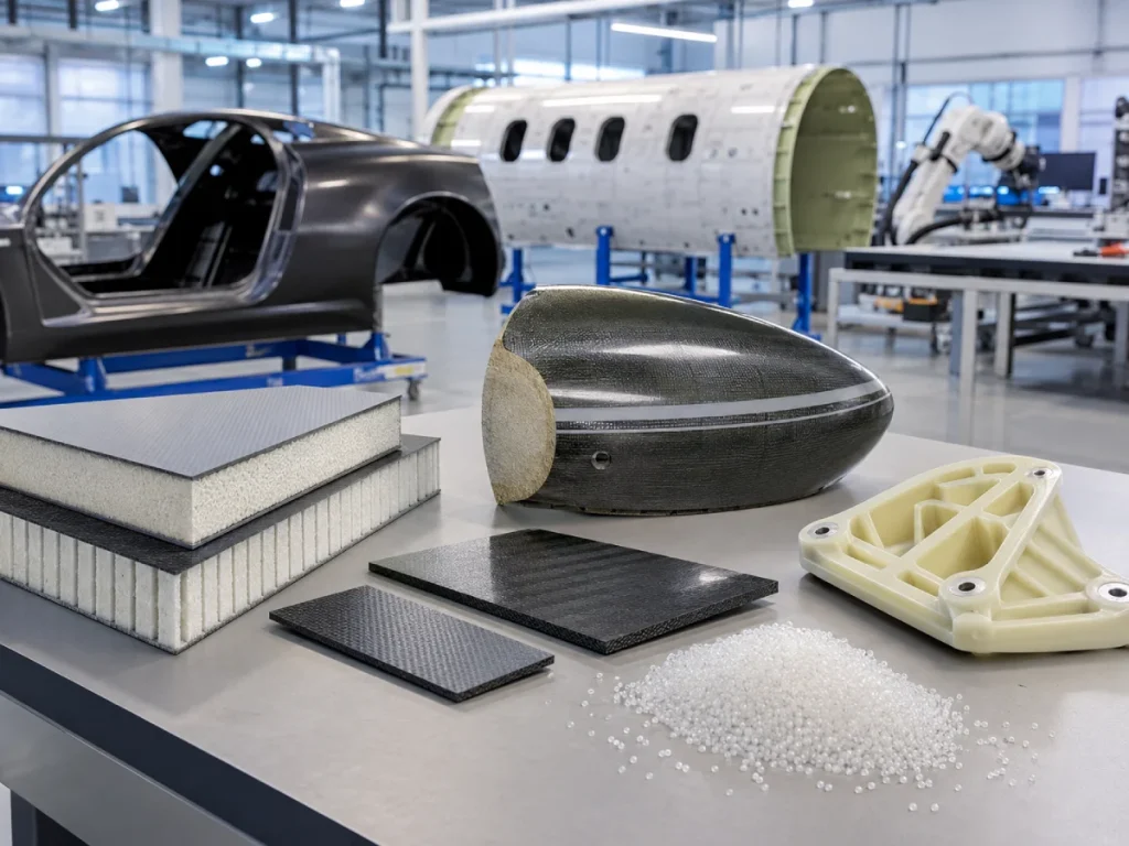 Composite material systems using hollow glass microspheres in automotive aerospace marine and engineering applications