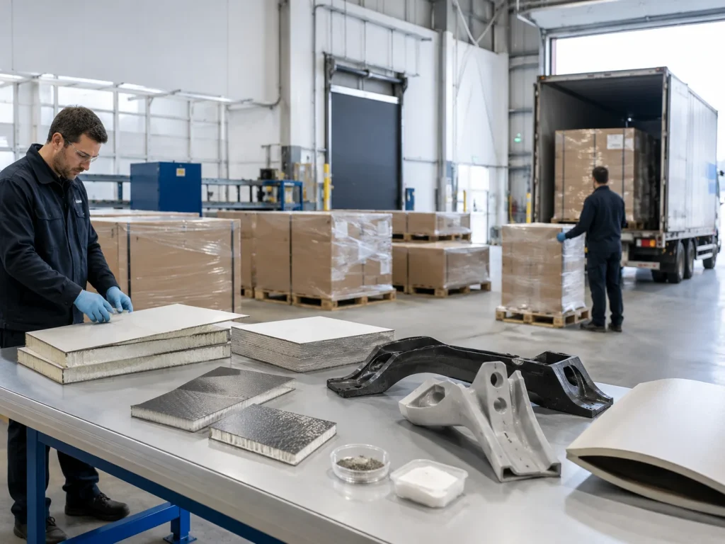 Lightweight composite materials prepared for logistics and delivery to support ROI and sustainable development value