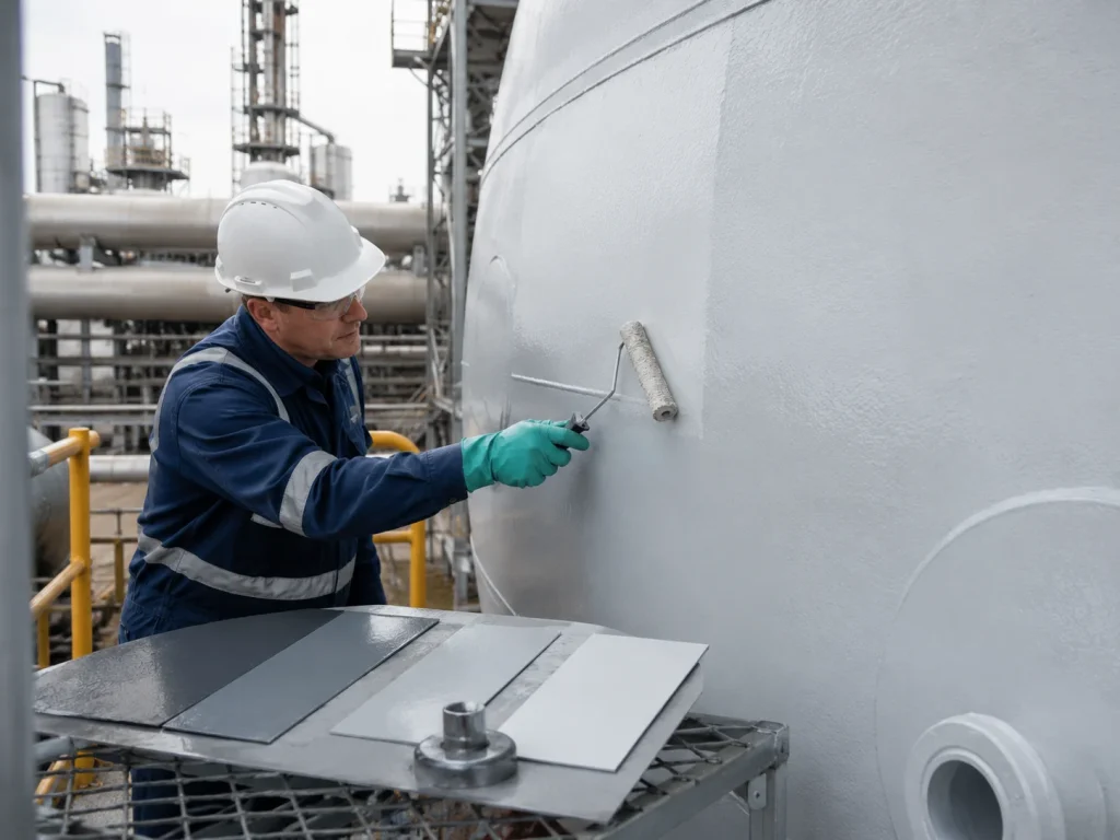 Industrial coating application using hollow glass microspheres for thermal insulation anti-corrosion thick-film stability and better flowability